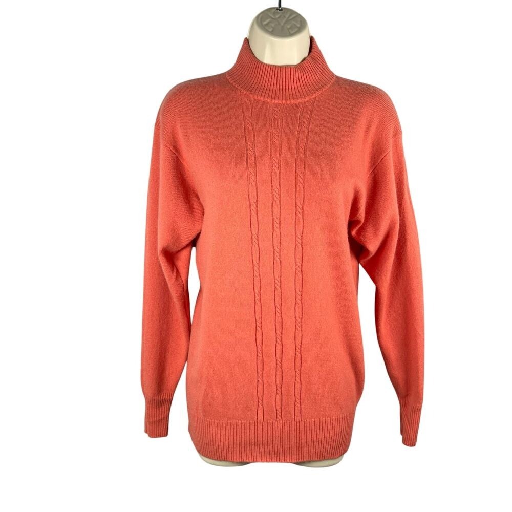 Precious Fibers Sweater Womens Small Coral Cableknit‎ 100% Cashmere Mock Neck